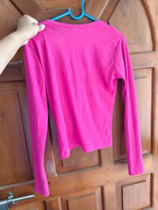V-Neck Long Sleeve Pink Top