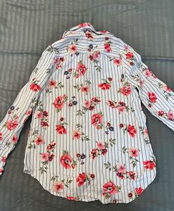 Striped Floral Print Button-Up Shirt