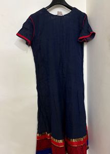Vibrant Red Dupatta with Blue &amp; Gold Border