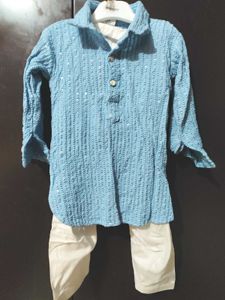 sky blue embroiderd pthani suit for kids
