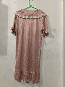 Pink Satin Nightgown with Lace Collar