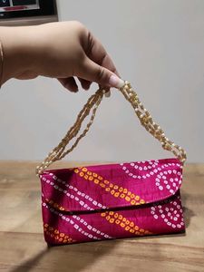 Vibrant Pink Bandhani Clutch Bag