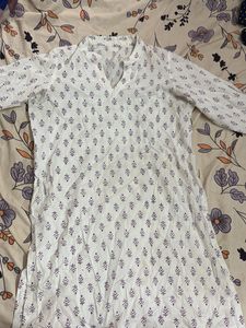 White Kurta with Purple Print