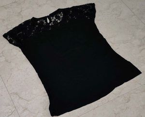 Lace Detailed Black Party Wear Top