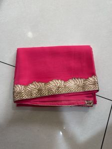 Elegant Pink Saree with Gold Border