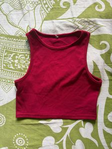 Maroon Solid Cropped Top