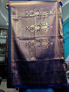 Royal Blue Pallaki Saree with Gold Peacock Motifs