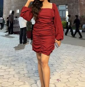 Chic Red Ruched Mini Dress
