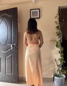 Peach Cutout Halter Maxi Dress