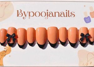 Chic Peach Press-On Nails with Bows