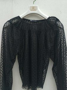 zara black net top.