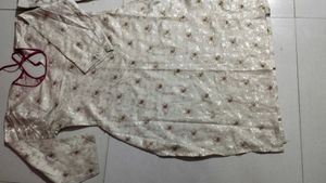 Teal Printed &amp; off white banarsi suit