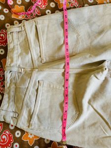 High Weist Beige Color Straight Fit Jeans