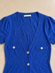 Blue V-Neck Cardigan with Buttons
