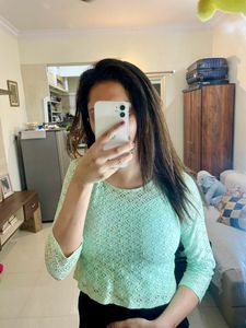 Sea Green Net Crop Top with Inner