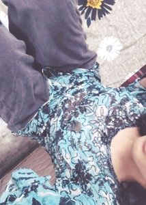 Sparkling Blue Floral Bell Sleeve Top