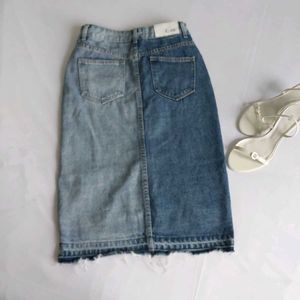 Denim Midi Skirt with Button-Up Front