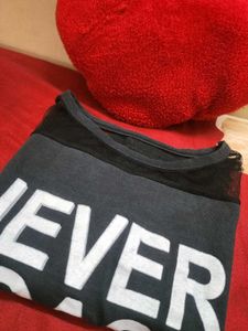 Sheer Neck Black Graphic T-Shirt