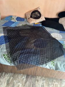 Elegant Black Dupatta with White Polka Dots