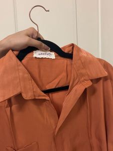 Coord Set Orange Satin Shirt and Shorts