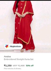2hrs used Embroidered Red Kurta Set