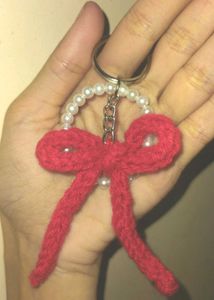 Handmade Red Bow Pearl Keychain