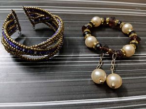 Set of 2 Beaded &amp; Pearl Bracelet