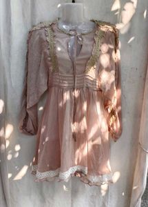 391110. Bohemian Pink Lace Trim Mini Dress
