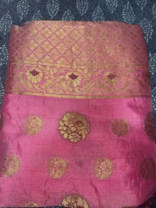 Elegant Pink Silk Saree with Gold Weave Blouse