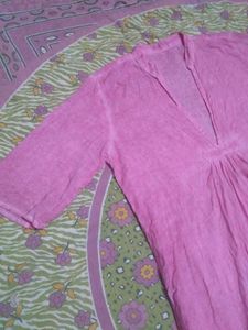 Pink V-Neck Kurta