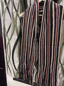 Striped Knitted Scarf with Fringe