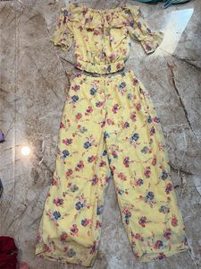 Floral Print Off-Shoulder Top &amp; Pants Set