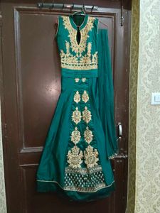 Elegant Emerald Green gown with dupata i