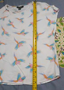 White Parrot Print Top
