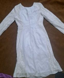 Elegant Bridesmaid White Dress with Lace Deta