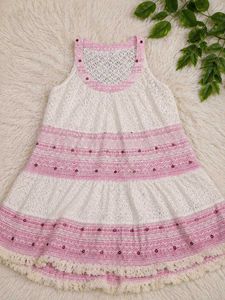 White &amp; Pink Lace Ethnic Dress
