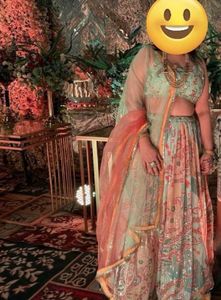 Paisley Mint &amp; Peach Sequin Lehenga