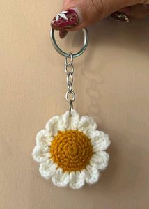 Handmade Crochet Daisy Keychain