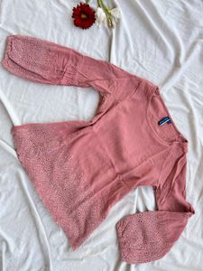 Chic Pink Embroidered Long Sleeve Top