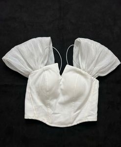 White Puff Sleeve Corset Top .wear once