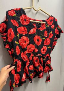 Chic Floral Print Peplum Top