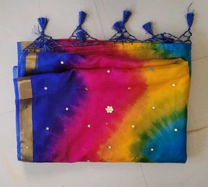 Sale🎊 Rainbow Tie-Dye Sari with Tassels No Blouse