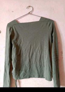 Green Ribbed Long Sleeve Top