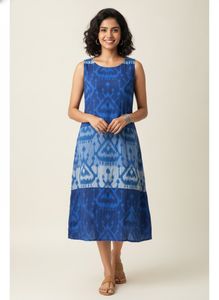 Blue Ikat Print Sleeveless Dress