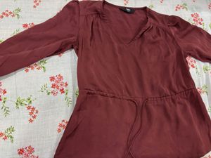 Maroon V-Neck Cinched Waist Top