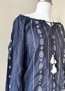 Navy Embroidered Tassel Top