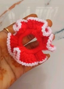 Handmade Crochet Scrunchie - Red &amp; White