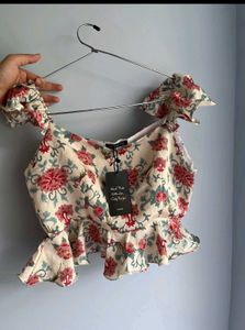 Floral Print Ruffle Crop Top