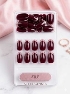 French Glitter Nails Maroon