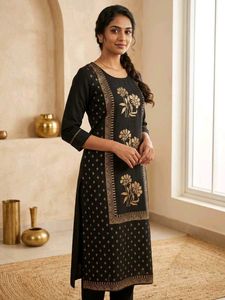 Elegant Black Floral Print Kurta